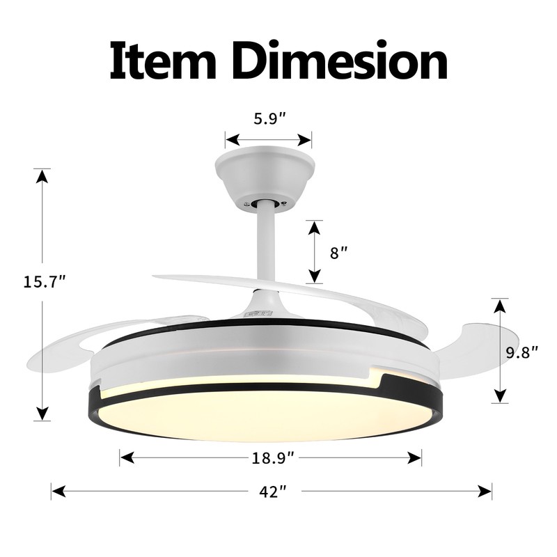 42" Smart Crystal Retractable Ceiling Fan Light w/ 3-Color Light & Remote 6Speed gallery