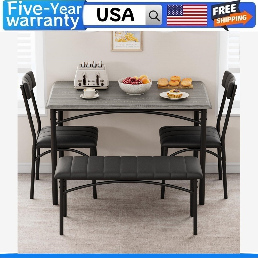 🎱Dining Table Set for 4 Kitchen Table W/Upholstered Chairs and Bench Rectangula