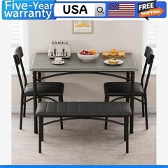 🎱Dining Table Set for 4 Kitchen Table W/Upholstered Chairs and Bench Rectangula