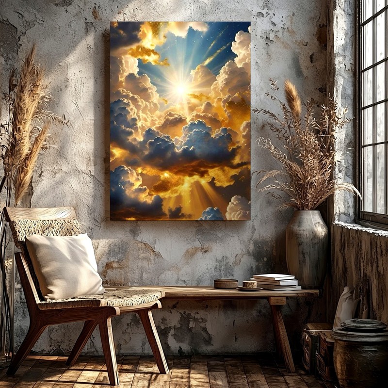 Wall Art Heavenly Cloudscape Sun Rays Sky Canvas Print Golden Dramatic Decor gallery