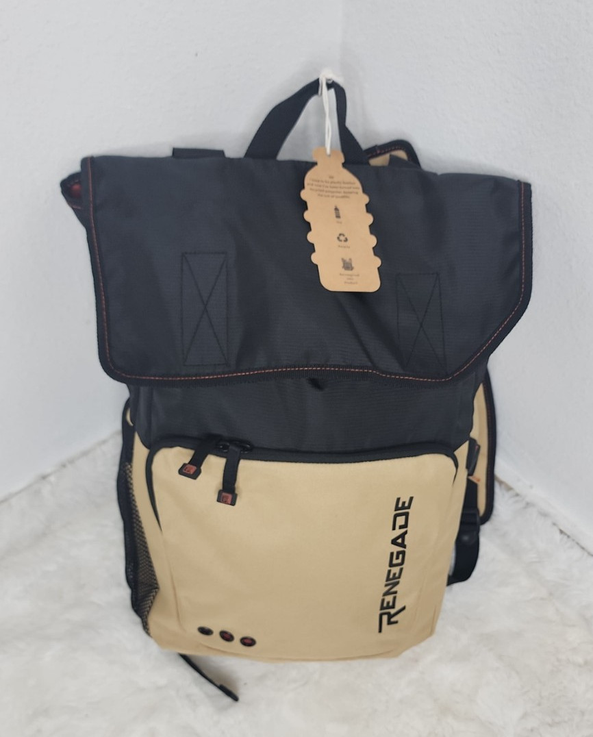 Renegade Hiking Backpack Black Beige Zip Closure External Pockets Padded Straps