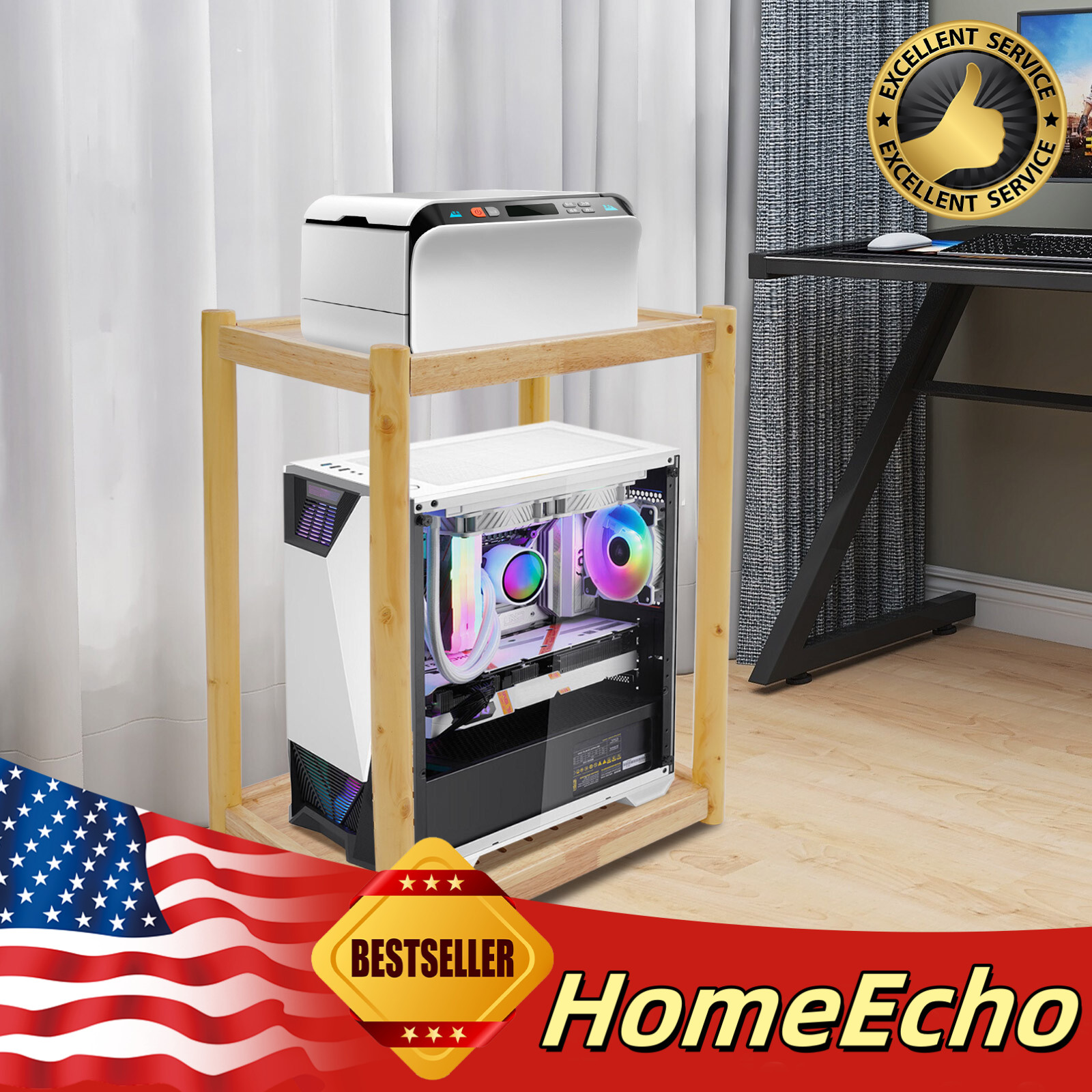 Wood Printer Stand Mobile Printer Table Under Desk Printer Cart 20kg/44lbs gallery