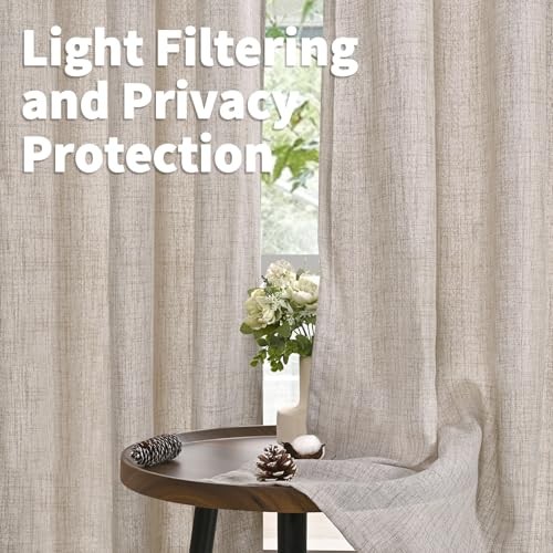 Linen Curtains for Short Window 54 Inches 52"W x 54"L (Pack of 2) Natural gallery