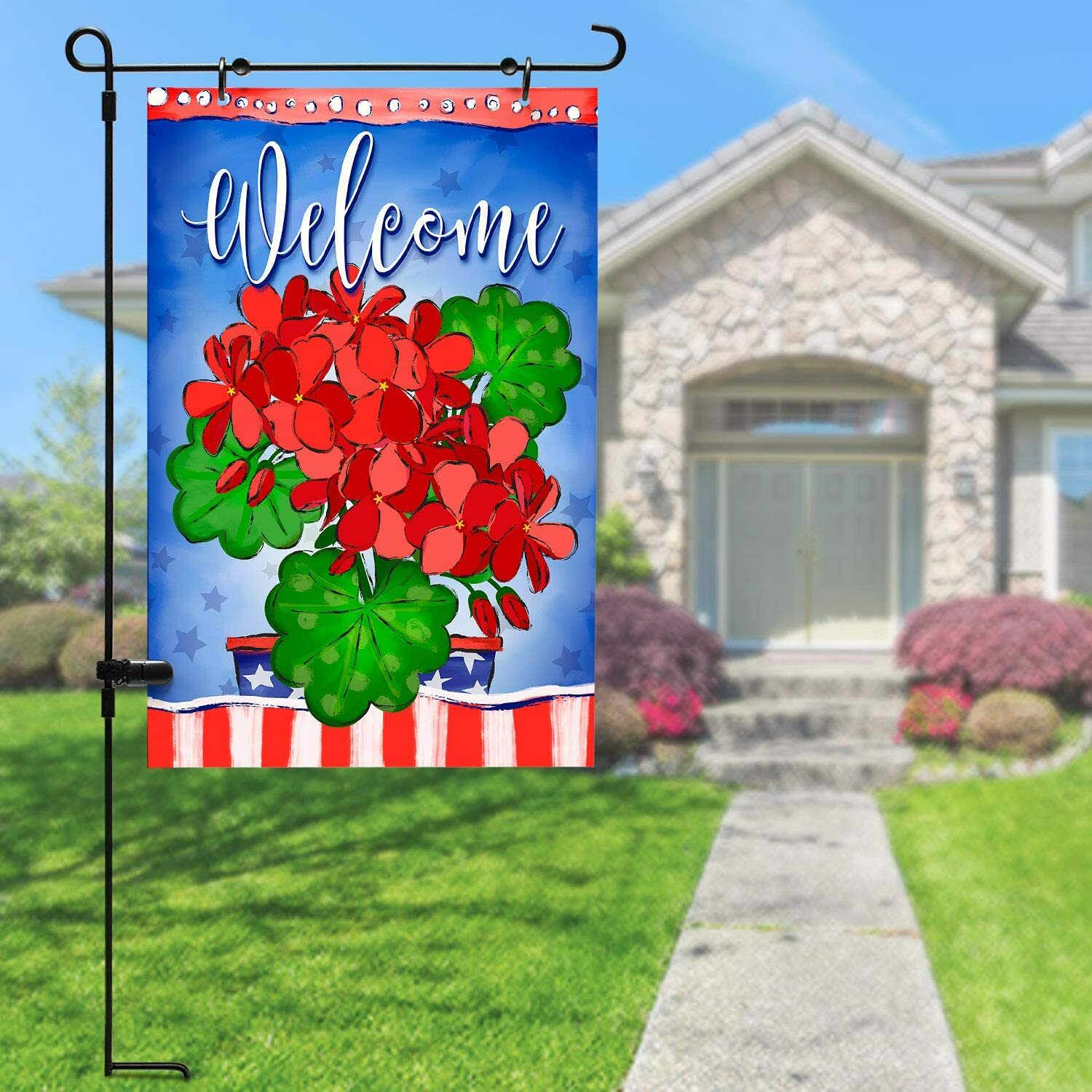 CounterArt Geranium Welcome Reversible Two Image Garden Flag Made In The USA gallery