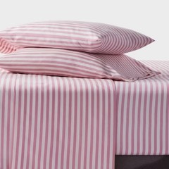 Full Microfiber Sheet Set Pink Stripe: Polyester, Peached Finish, 4-Piece
