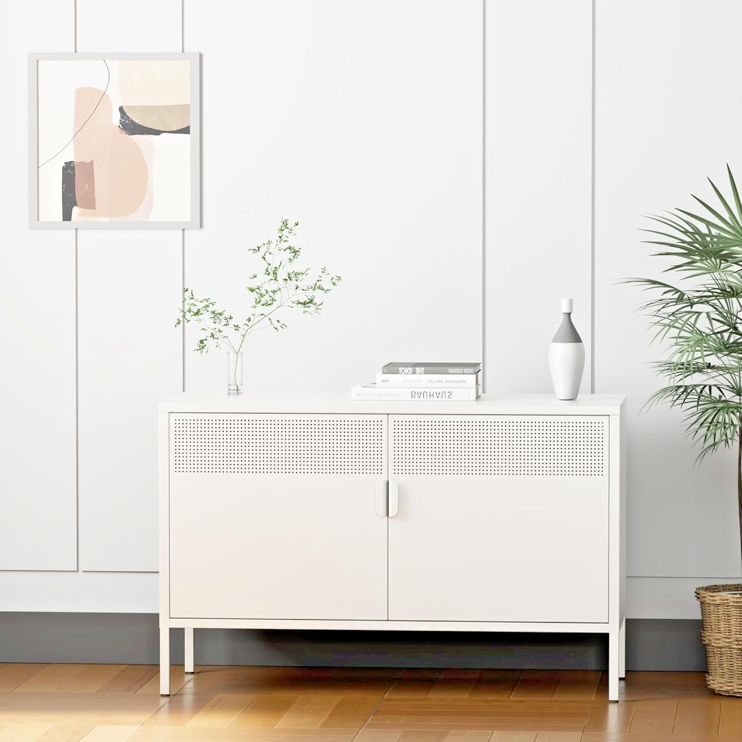Elegro White 25.19" Metal Locker Storage Cabinet, TV Stand With Adjustable Shelf gallery