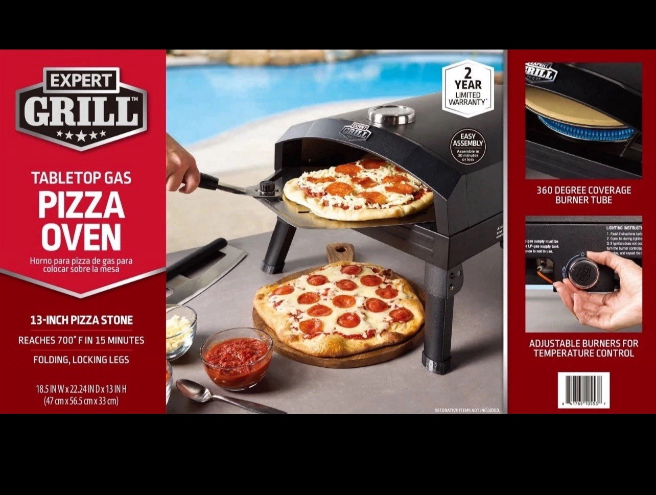 Expert Grill Black Tabletop Propane Gas Pizza Oven Outdoor 13" Stone 17,000 BTU gallery