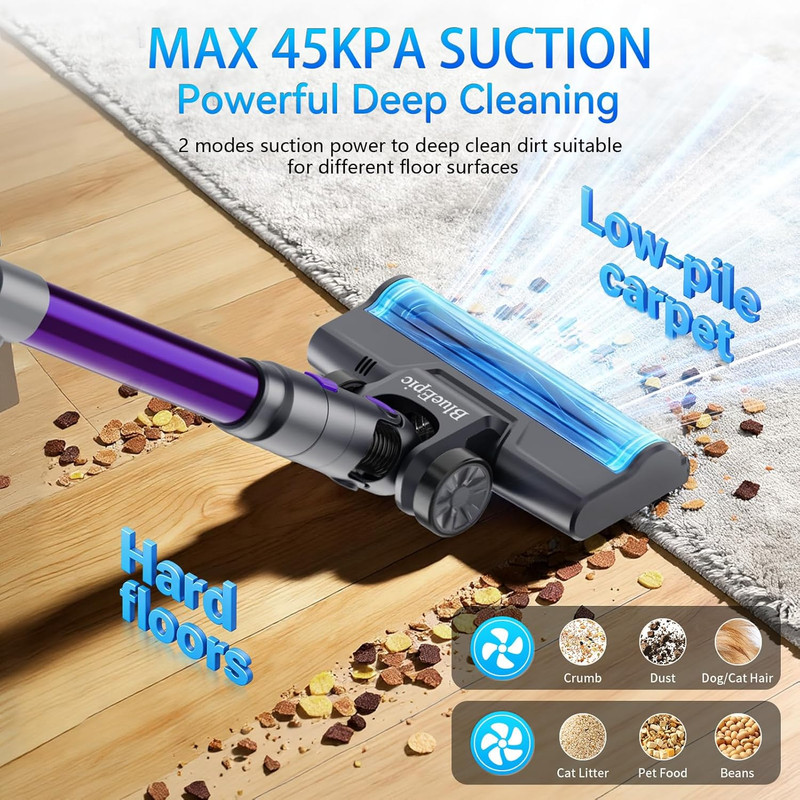 Powerful Cordless Vacuum Cleaner 45KPA, 45Mins Runtime, Adjustable Modes, Purple gallery
