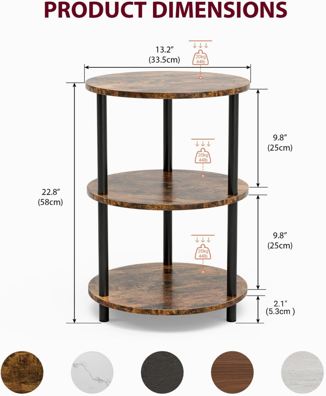 Small round End Table - 3 Tier Design Accent Table, Narrow Side or Bedside Stand gallery