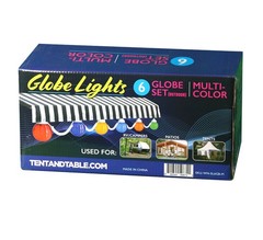 6 Globe Light Set Mixed Colors with White Cord 30 ft Outdoor String Lights