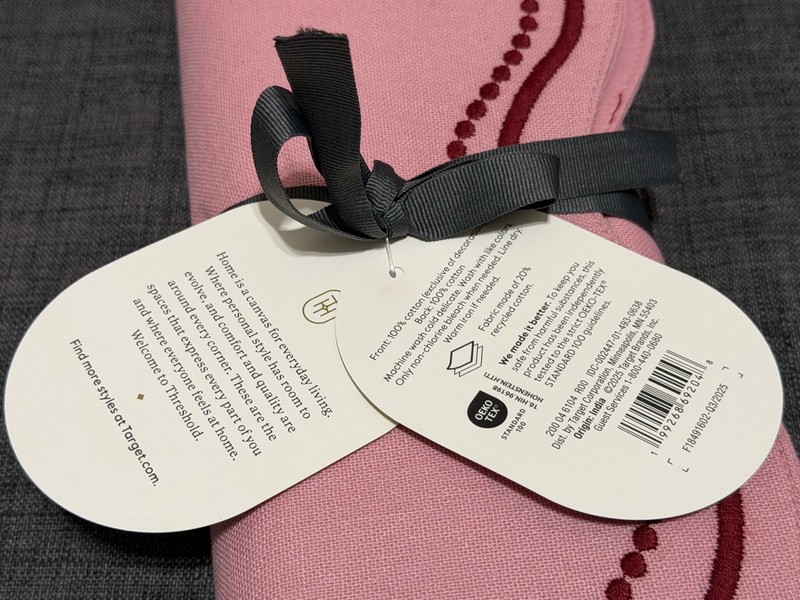 Threshold Scalloped Table Runner Pink Burgundy Dotted Border 14x72 New gallery