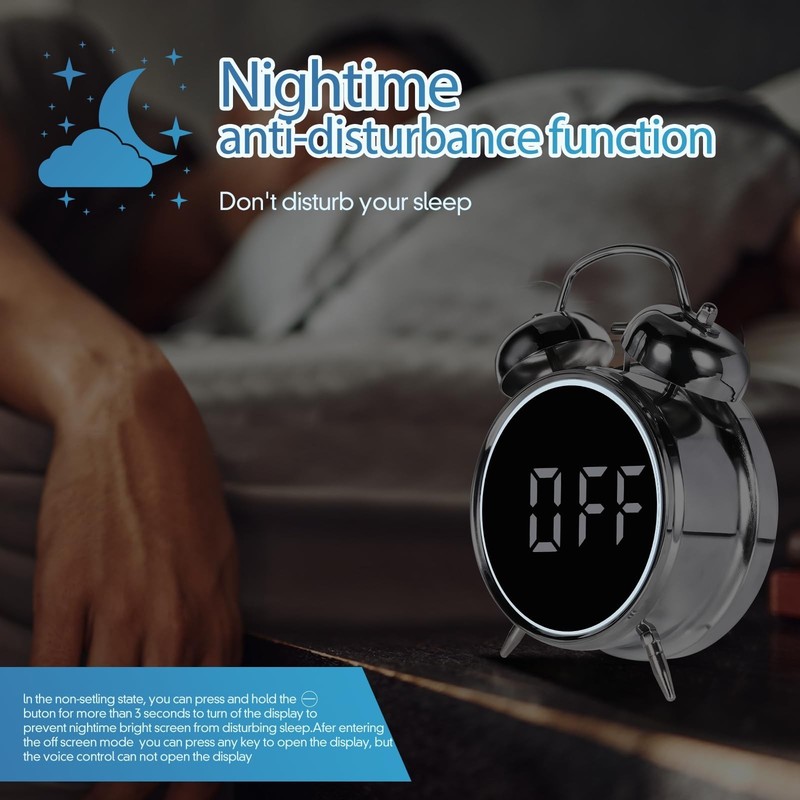 Extra Loud Alarm Clock for Heavy Sleepers - Retro Metal Twin Bell, Battery/Plug- gallery