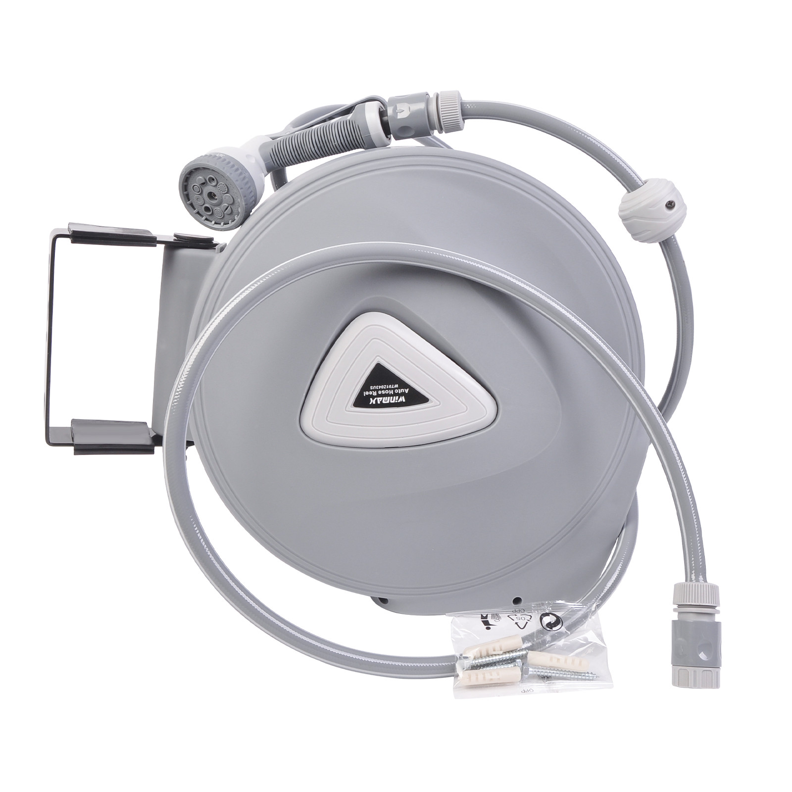 32FT 65FT 100FT Retractable Garden Water Hose Reel Spray Gun Rewind Wall Mounted gallery