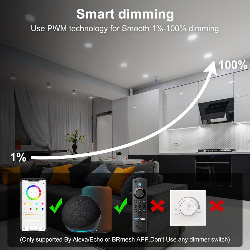 12Pack Smart 4" RGBWW Dimmable Recessed Lighting, Alexa Compatible, 1080Lm gallery
