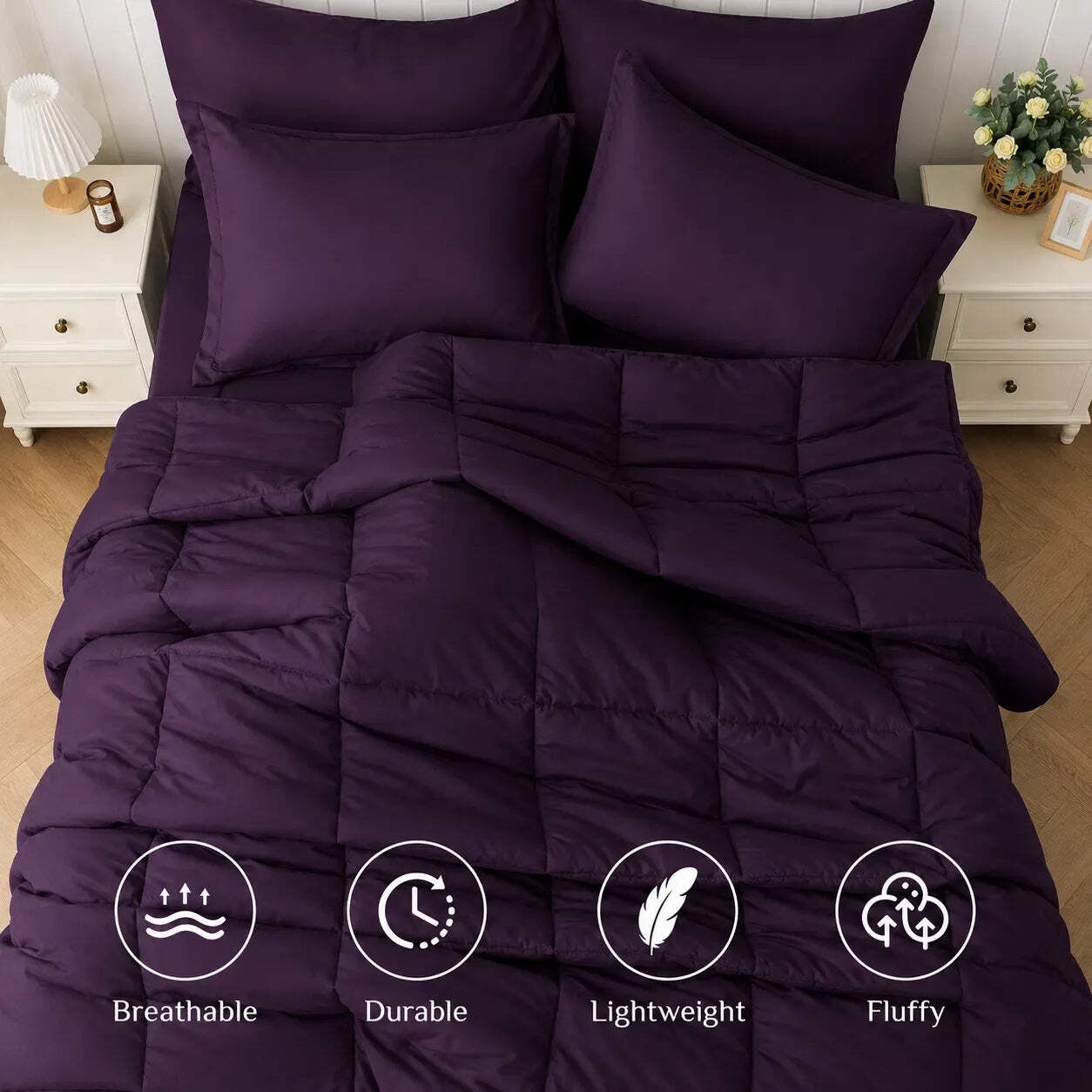 Purple Comforter Set Twin Queen King - Soft Microfiber Square Stitch Bedding gallery