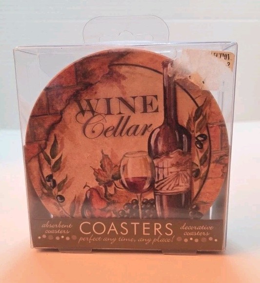 THIRSTYSTONE WINE CELLER COASTERS SET OF 4 Round NEW 4.25” Absorbent gallery