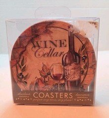 THIRSTYSTONE WINE CELLER COASTERS SET OF 4 Round NEW 4.25” Absorbent