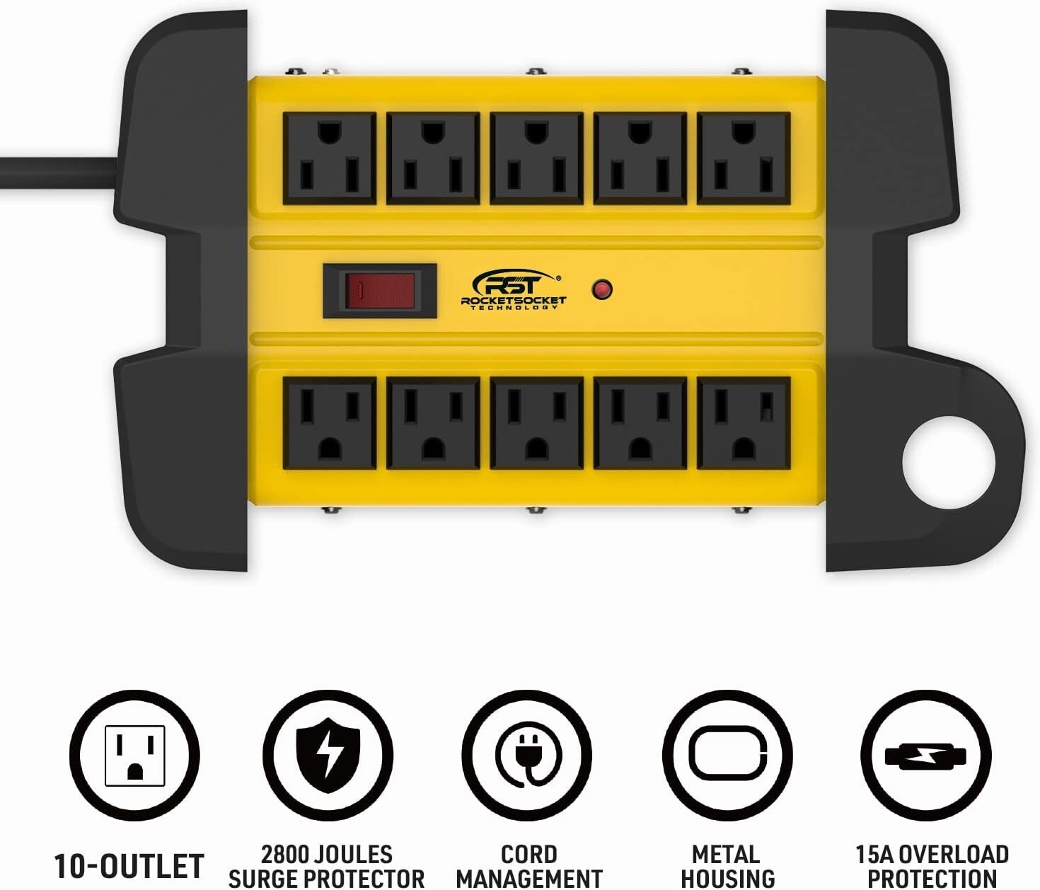 10 Outlets Heavy duty Power Strip Surge Protector 2800J 6FT Extension Power Cord gallery