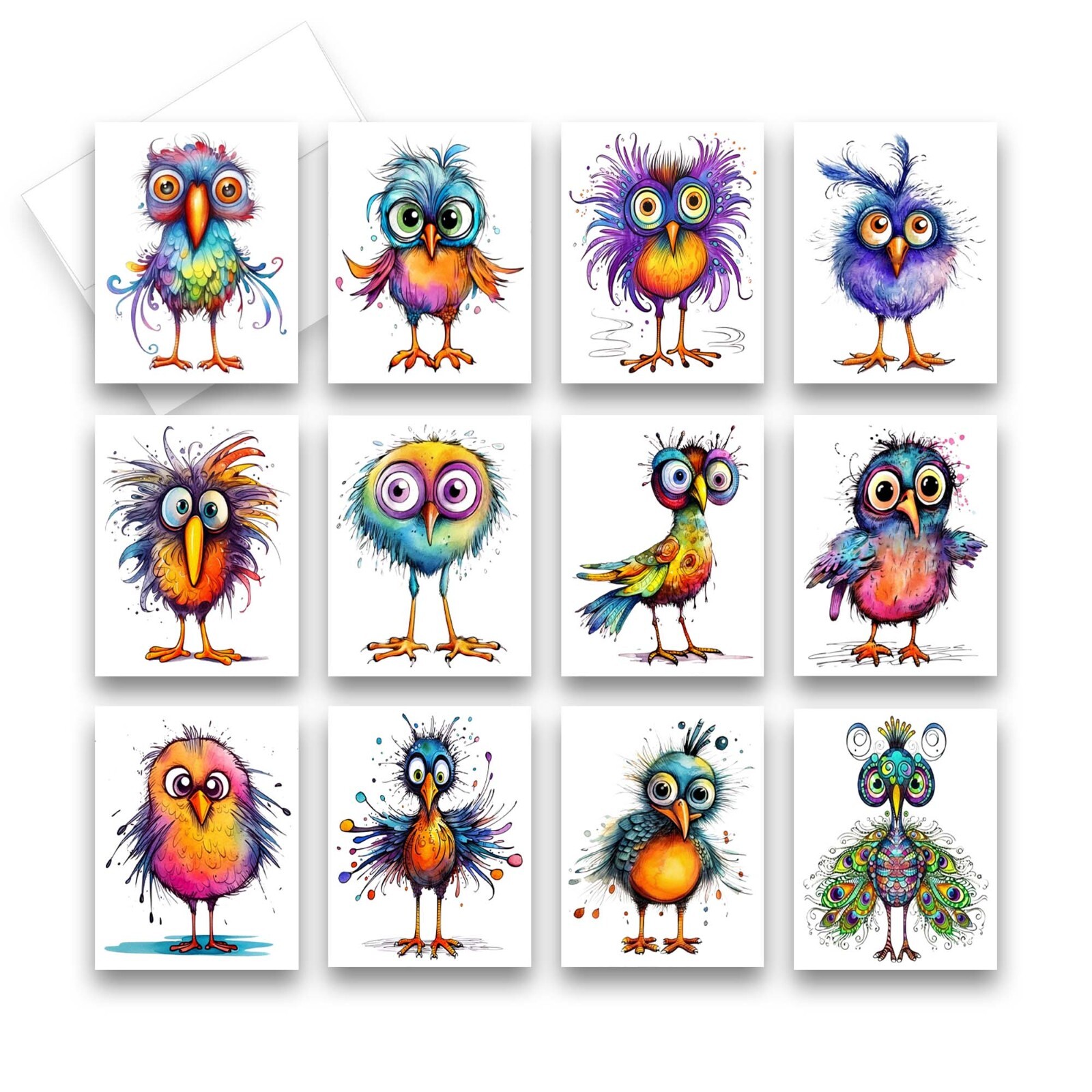 12 Assorted All Occasion Greeting Cards Blank with Envelopes - Funny Birds gallery