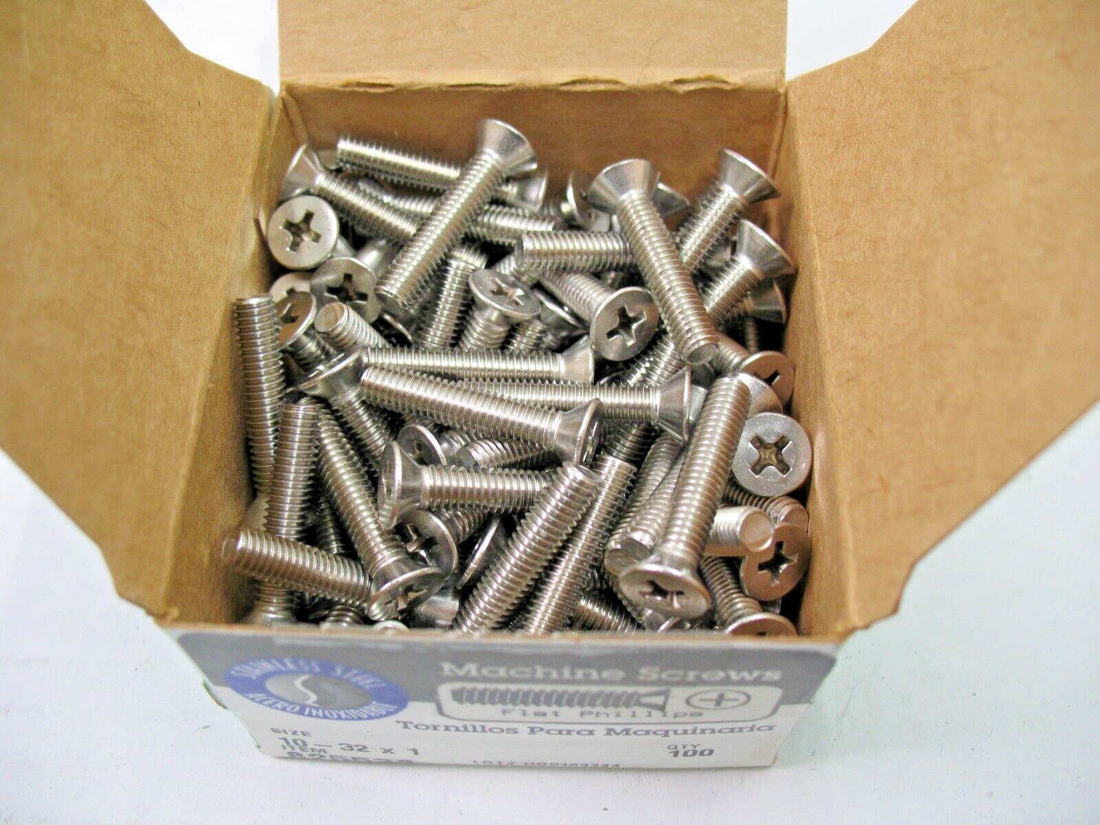 10 - 32 x 1 in SS Flat Head Phillips Machine Screws Box of 100 - Hillman 825538 gallery