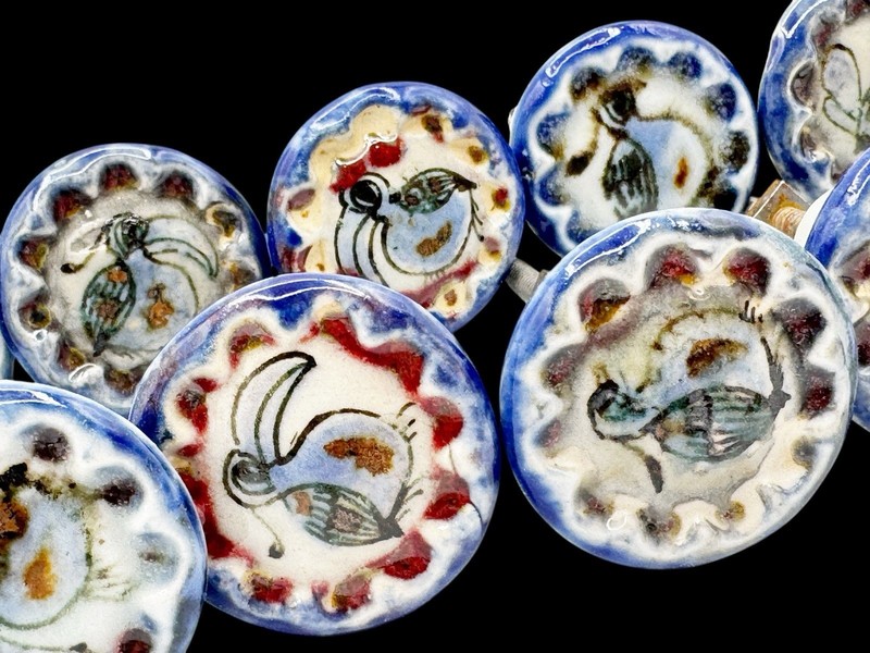 Ken Edwards Tonala Pottery Drawer Pulls Set 10 Knobs Birds & Butterfly Mexico gallery