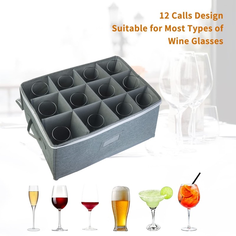 Boczif Wine Glass Storage Cases, Stemware Storage Chest Boxes with Dividers, ... gallery