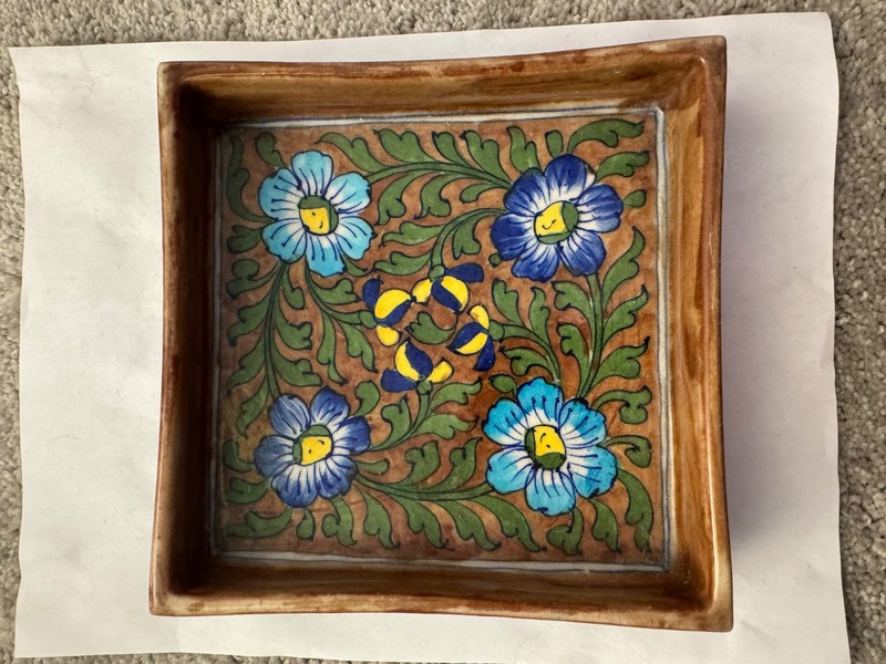 Ceramic Catch All Floral Brown and Blue Jaipur India gallery
