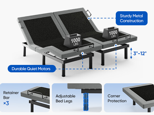 Upgraded Power Base Adjustable Bed Frame Wireless Remote Split King Size gallery