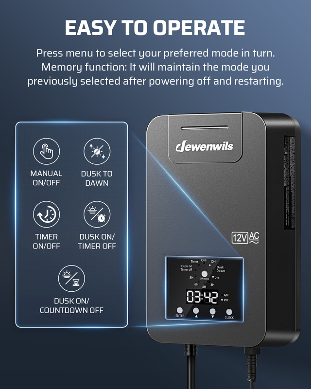 DEWENWILS 200W Low Voltage Landscape Transformer with Photocell & Timer, 12V/14V gallery