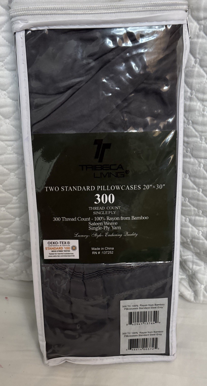 Tribeca Living 2- Pc Standard Pillowcases 300 TC 100% Rayon From Bamboo Grey NWT gallery