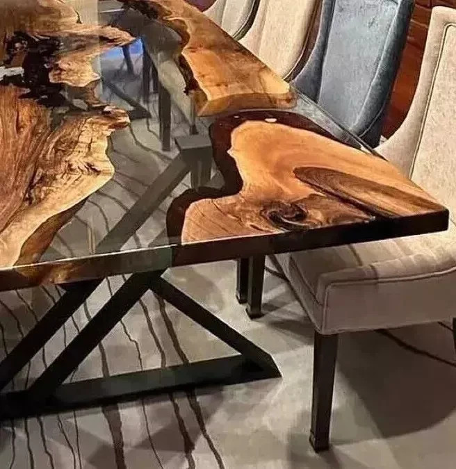 Clear Epoxy Live Edge Walnut Dining Table – 60" x 30" Custom Handmade Tabletop gallery