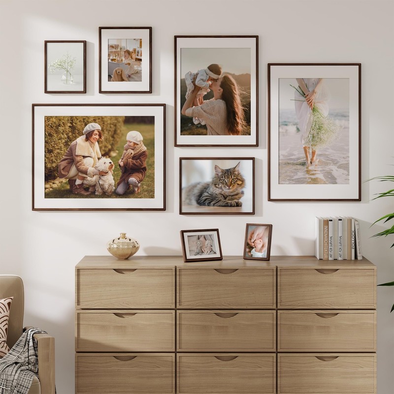 8x10 Picture Frame for Wall, Solid Walnut Wood Frames 8 x 10 with Mat for 5 x... gallery