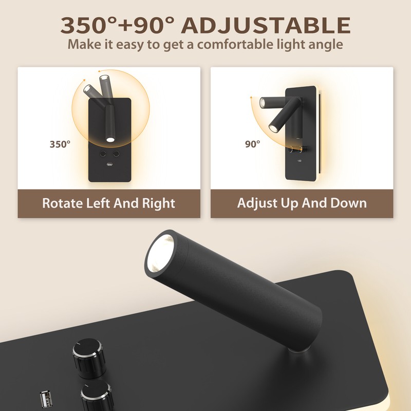 Plug in LED Wall Sconce Backlighting Dimmable Reading Spot Bedside Lamp USB Port gallery