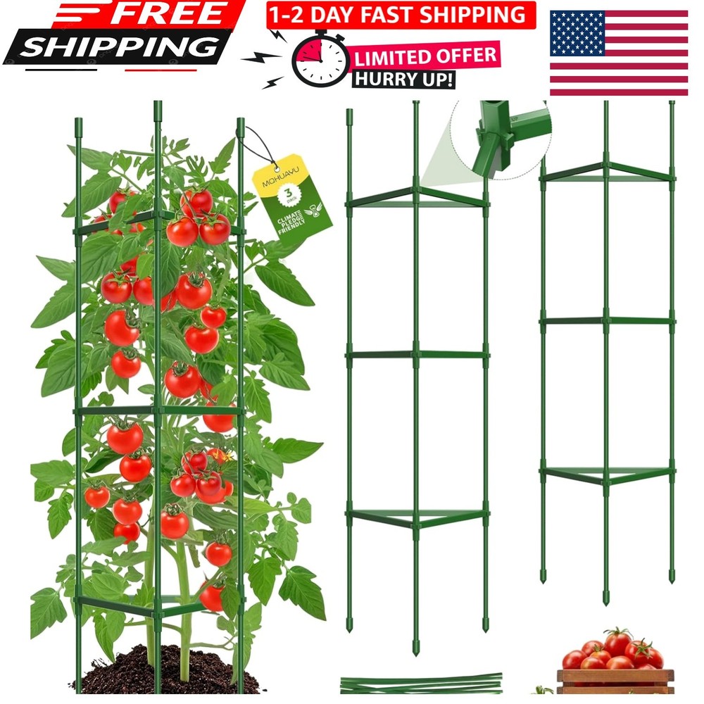 Heavy Duty Triangular Tomato Cages, Adjustable from 16 to 51.2 Inches - 3 Pack