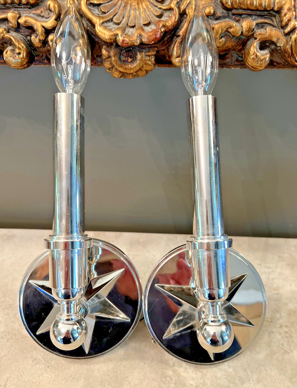 PAIR CRYSTORAMA CARSON NICKEL SILVER LIGHTED SCONCES MODEL 8851-PIN EX. COND. gallery