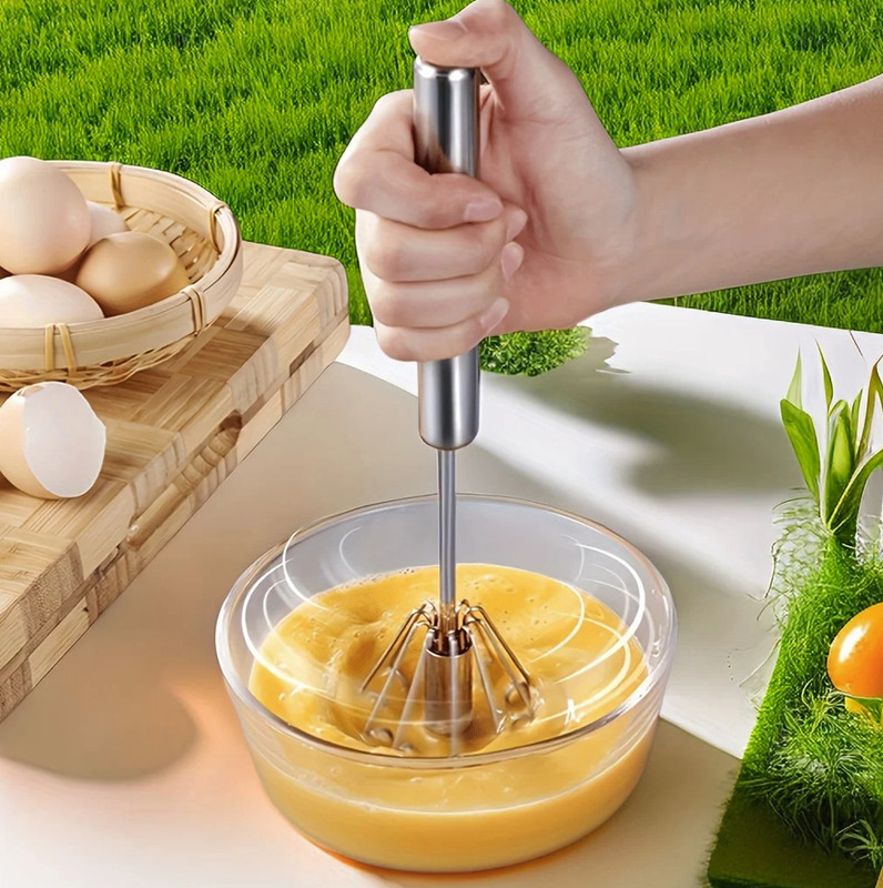 1pc Stainless Steel Semi Automatic Egg Beater Hand Push Mixer - NEW gallery