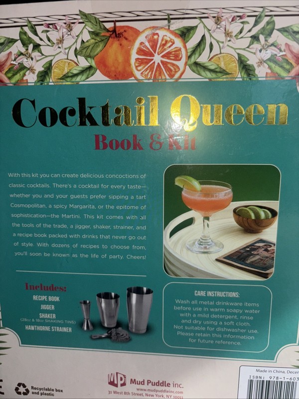 Cocktail Queen Book & Kit Mud Puddle Inc. Recipe Book Jigger Shaker Hawthorne gallery