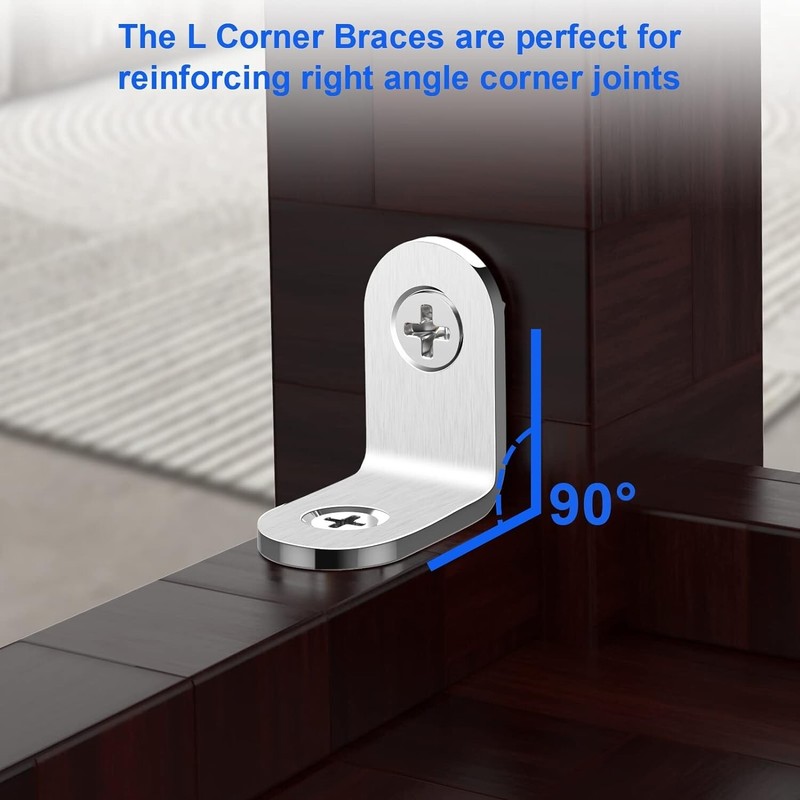 40pack L Bracket Corner Brace Sets Silver Stainless Steel 90 Degree Right Angle gallery