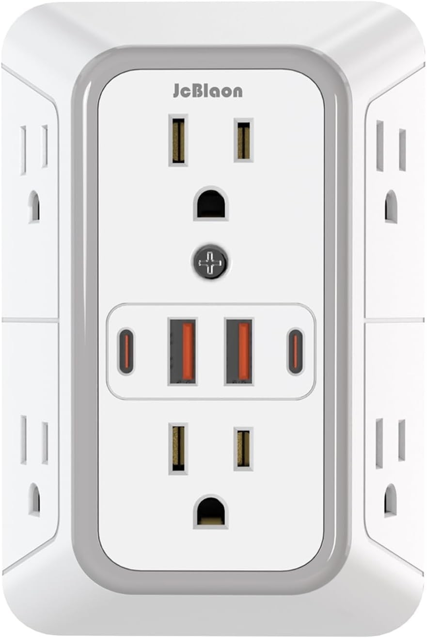 6 Outlet Extender Surge Protector Multi Plug Wall Adapter USB Charger Ports with gallery