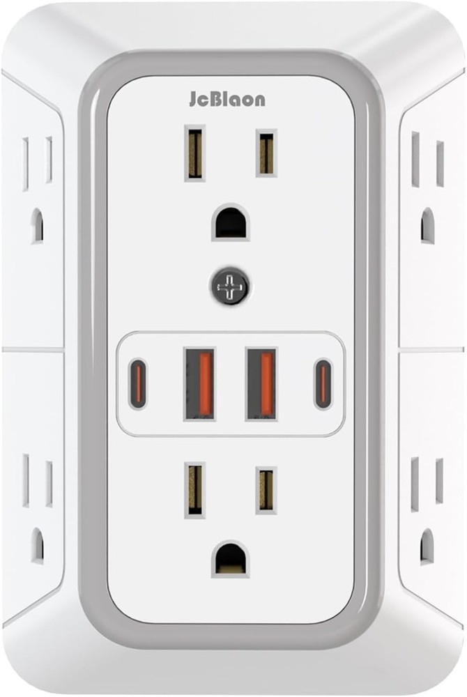 6 Outlet Extender Surge Protector Multi Plug Wall Adapter USB Charger Ports with