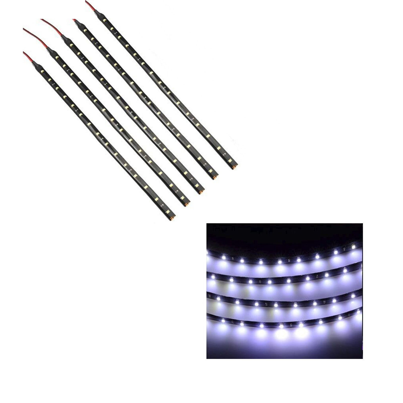 White 5PCS 12V 12" 15SMD Flexible LED Strip Light Waterproof For Car Truck Boat gallery