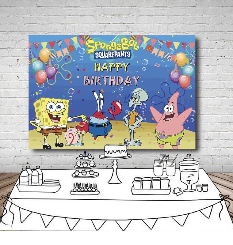 SpongeBob SquarePants Birthday Party Decoration, 5x3.5ft Happy Birthday Backdrop gallery