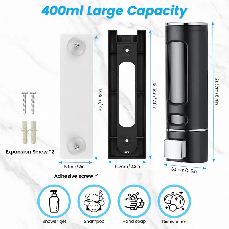 400ML Single-Dispenser Soap Lotion Pump, Wall-Mounted Bathroom Shower Gel Holder gallery