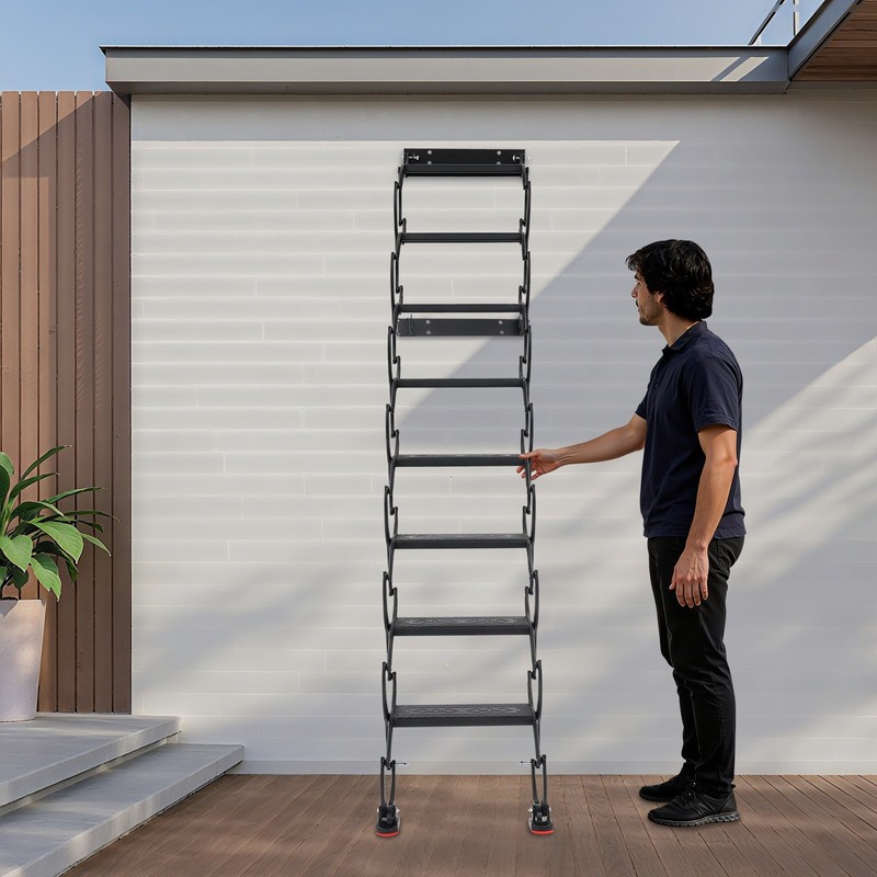 Attic Loft Pull Down Ladder 8 Step Wall Mounted Folding Loft Ladder Stairs Black gallery