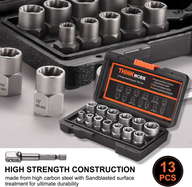 Bolt Extractor Kit, 13+1 Pieces Nut Extractor Socket Set, 3/8" Drive Rounded Bol gallery