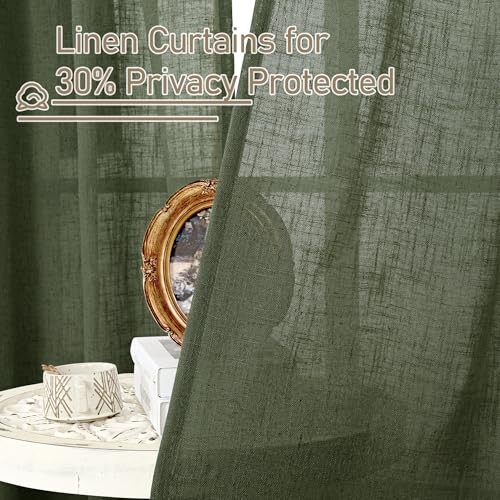 Semi Sheer Linen Curtains, Light Filtering 34"W x 63"L (Pack of 2) Olive Green gallery