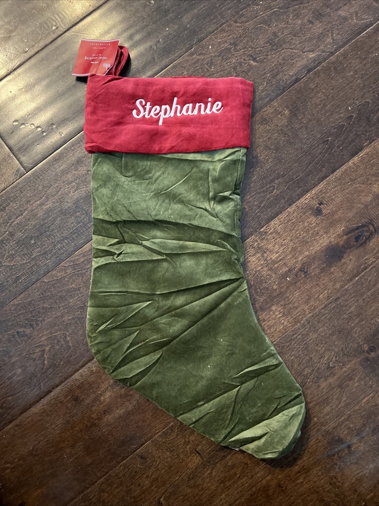 NWT Pottery Barn Classic Medium Red Green Velvet Christmas Stocking *Stephanie