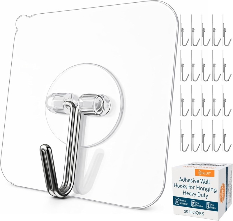 Invisible Adhesive Hooks - 20 Pack, 22 lbs Weight Limit, Waterproof & Versatile gallery