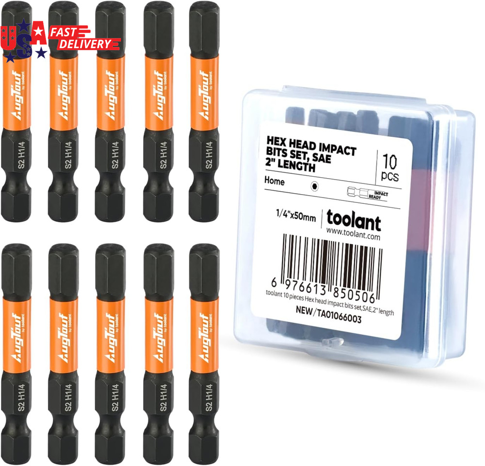 1/4" Impact Hex Bits Set 10Pcs,1/4" Hex-Shank Allen Wrench Drill Bit Set, S2 Ste