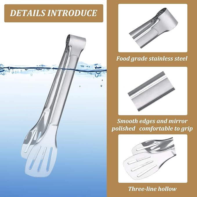 2× Stainless Steel Serving Tongs Kitchen Buffet Toast Steak Food Tongs 7/9in USA gallery